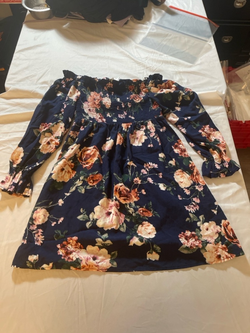 Xhilaration Navy Blue Floral Long Sleeve Dress - Picture 13 of 13